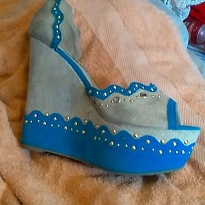 Turquoise Cork Platform Wedges